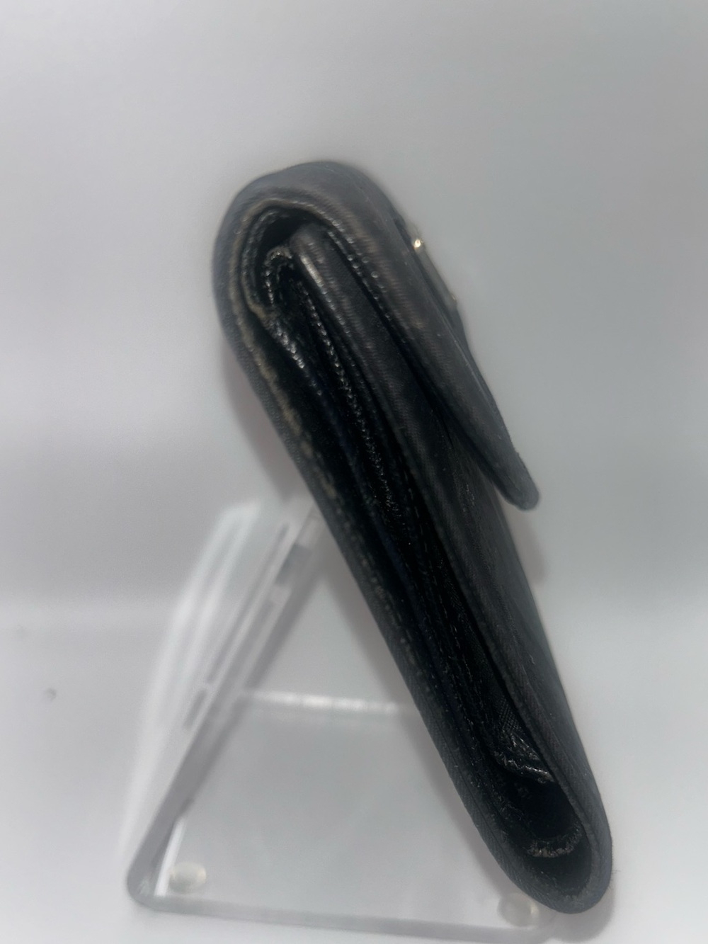 Prada Vintage Black Tessuto Nylon Saffiano Leather Trifold Wallet - Picture 11 of 11